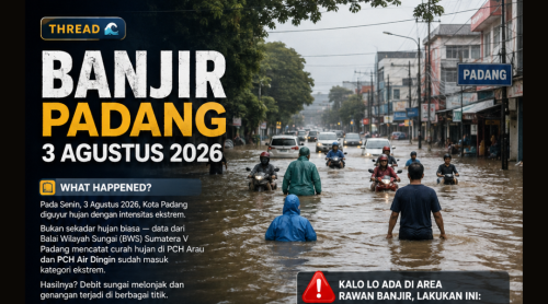 Tujuh lokasi terdampak banjir Padang 3 Agustus 2026